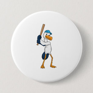 Stork at Baseball with Baseball bat 3 Inch Round Button