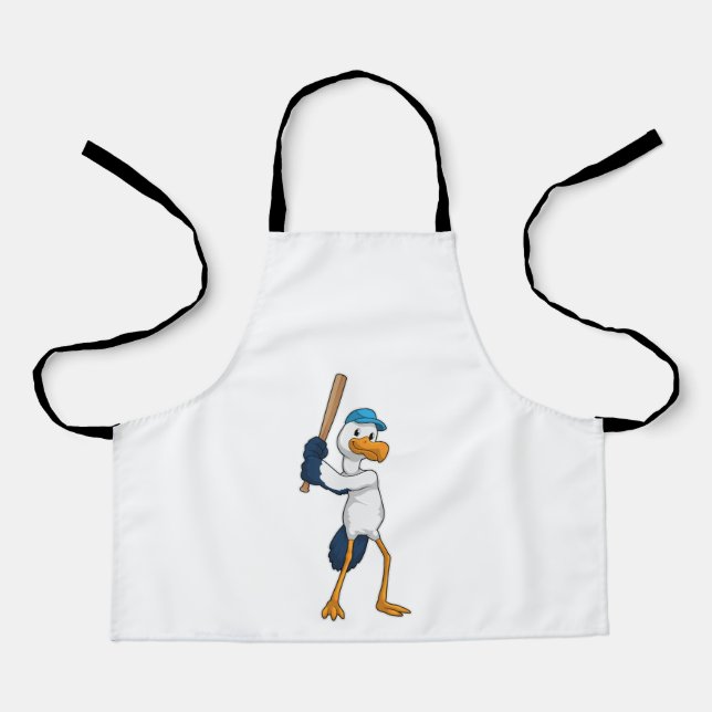 Stork at Baseball with Baseball bat Apron (Front)