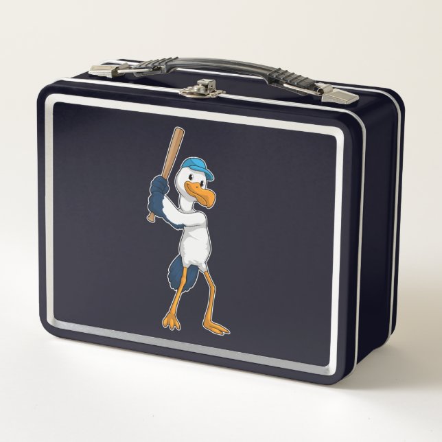 Stork at Baseball with Baseball bat Metal Lunch Box (Front)
