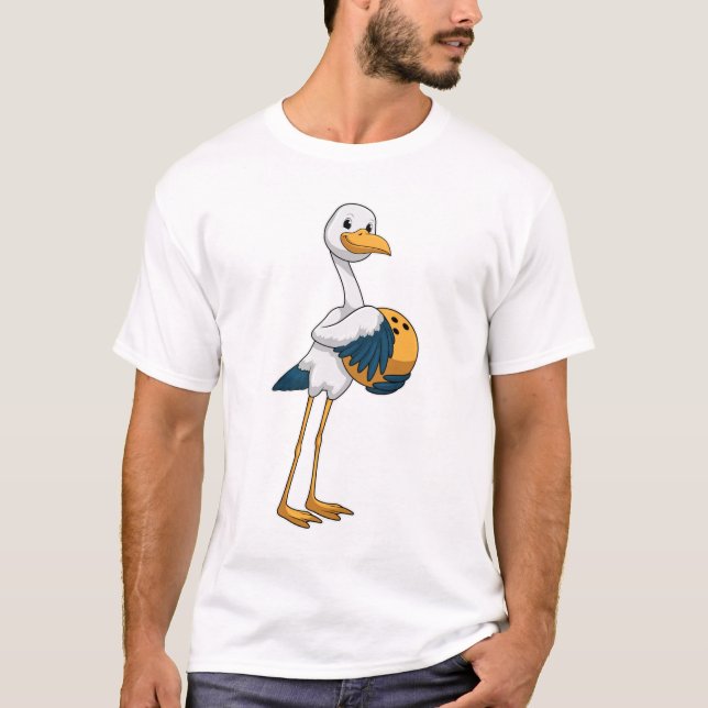Stork at Bowling with Bowling ball T-Shirt (Front)
