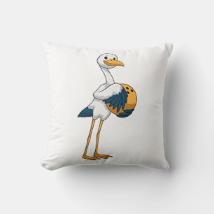 Stork at Bowling with Bowling ball Throw Pillow