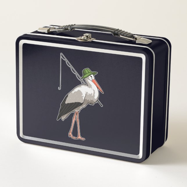 Stork at Fishing with Fishing rod Metal Lunch Box (Front)