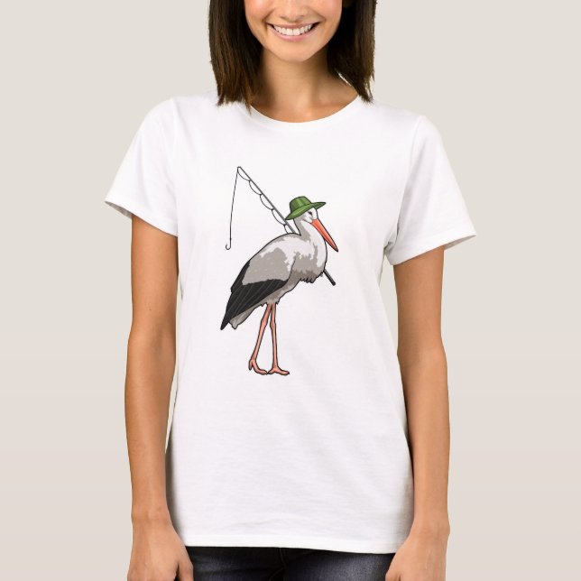 Stork at Fishing with Fishing rod T-Shirt (Front)