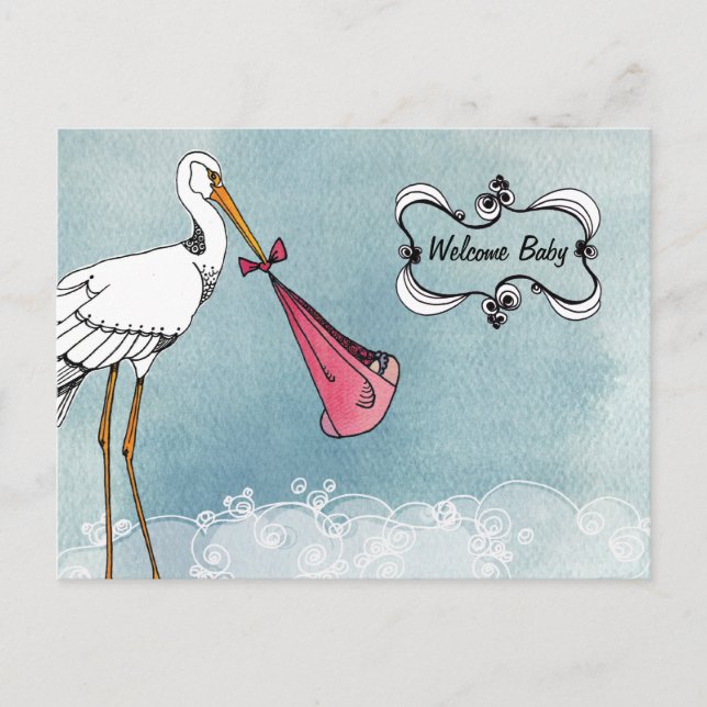 Stork Baby Announcement Postcard (Front)