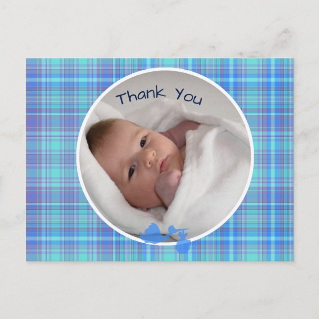 Stork baby boy photo announcement (Front)