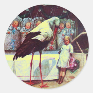 STORK BABY BOY SHOWER 3 CLASSIC ROUND STICKER
