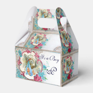 STORK BABY BOY SHOWER BLUE GEM MONOGRAM White Favor Box