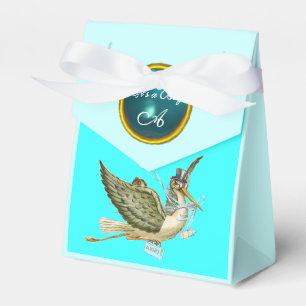 STORK BABY BOY SHOWER BLUE GEM STONE MONOGRAM FAVOR BOX