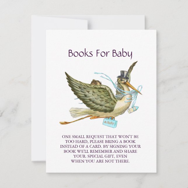 STORK BABY BOY SHOWER Blue White RSVP Card (Front)