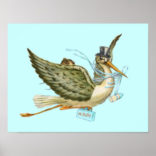 STORK BABY BOY SHOWER ,cream Poster