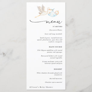 Stork Baby Boy Shower Menu