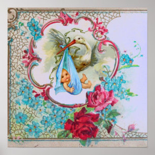 STORK BABY BOY SHOWER POSTER