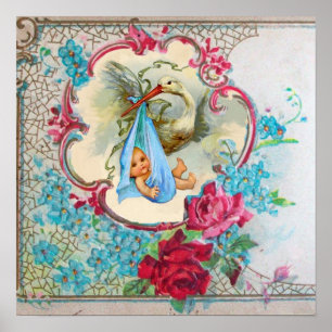 STORK BABY BOY SHOWER POSTER