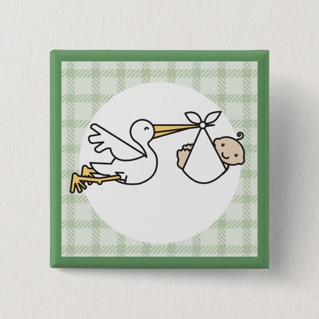 Stork Baby Delivery 2 Inch Square Button (Front)
