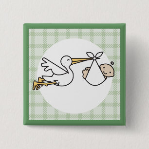 Stork Baby Delivery 2 Inch Square Button