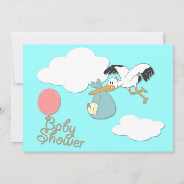 Stork baby delivery, baby shower invitation (Front)