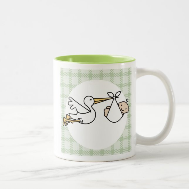 Stork Baby Delivery Two-Tone Coffee Mug (Right)