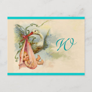 STORK BABY GIRL SHOWER 2 INVITATION POSTCARD