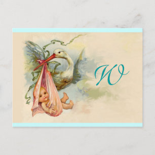 STORK BABY GIRL SHOWER 2 INVITATION POSTCARD