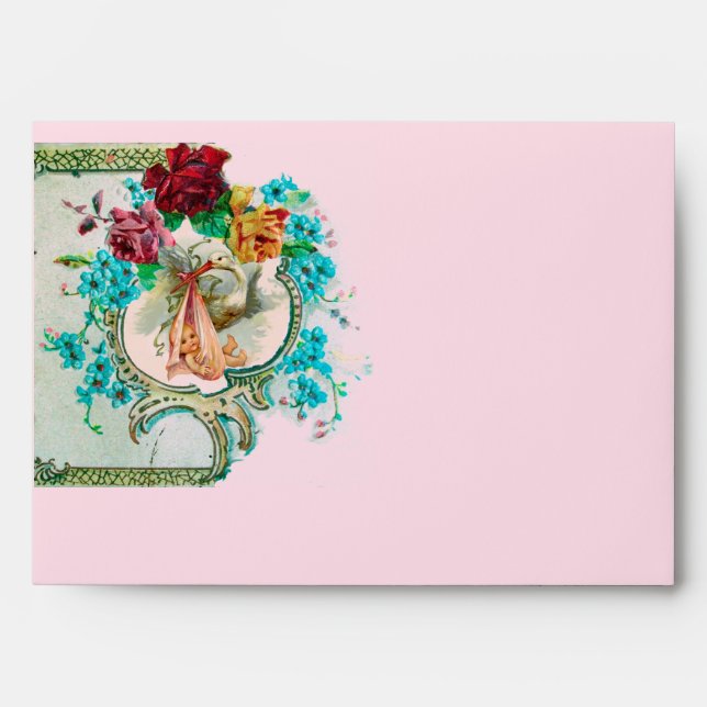 STORK BABY GIRL SHOWER 2 MONOGRAM ENVELOPES (Front)