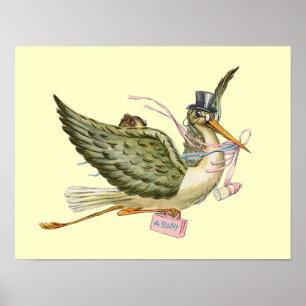 STORK BABY GIRL SHOWER ,cream Poster