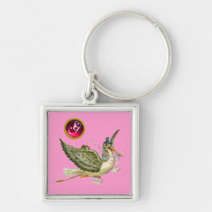 STORK BABY GIRL SHOWER GEM MONOGRAM KEYCHAIN