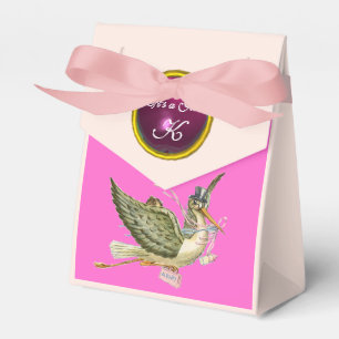 STORK BABY GIRL SHOWER PINK FUCHSIA GEM MONOGRAM FAVOR BOX