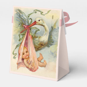 STORK BABY GIRL SHOWER PINK GEM STONE MONOGRAM FAVOR BOX