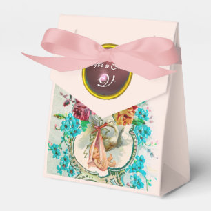 STORK BABY GIRL SHOWER PINK GEM STONE MONOGRAM FAVOR BOX