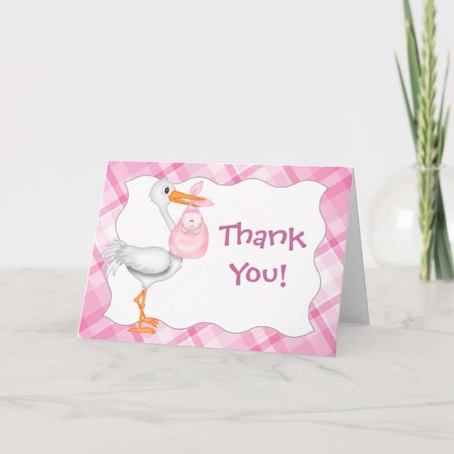 Stork & Baby Girl Thank You Card (Front)