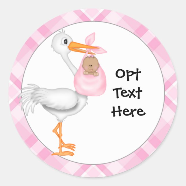 Stork & Baby Girl with Dark Skin Stickers (Devant)