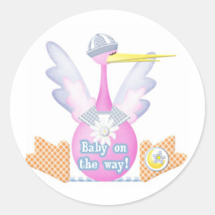 Stork Baby on the Way Classic Round Sticker