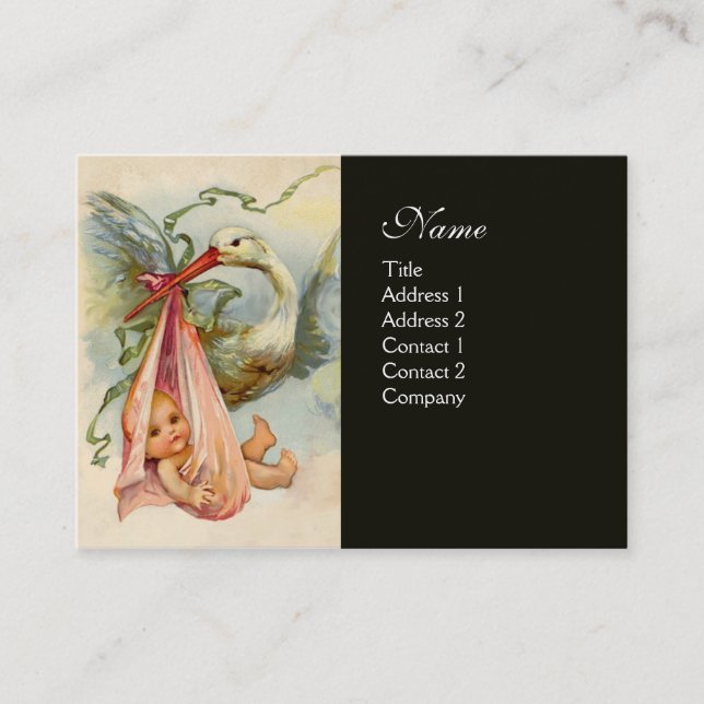 STORK BABY SHOWER 2, black Business Card (Front)