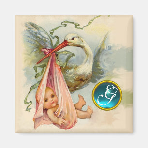 STORK BABY SHOWER 2 MONOGRAM ,turquase Magnet