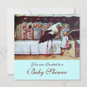 STORK BABY SHOWER 3, blue Invitation