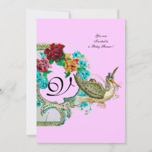 STORK BABY SHOWER 3 MONOGRAM INVITATION