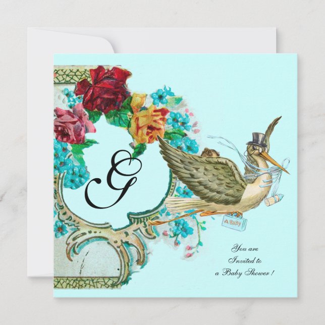 STORK BABY SHOWER 3 MONOGRAM INVITATION (Front)
