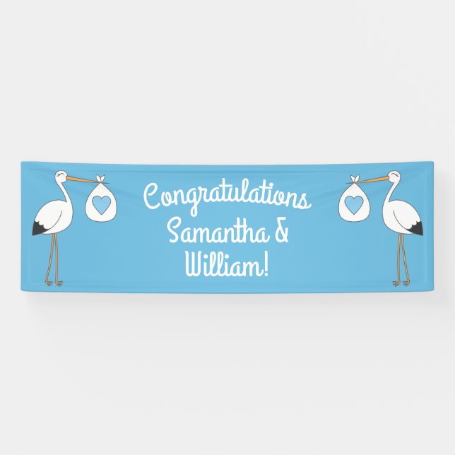 Stork Baby Shower Blue Boy Banner (Horizontal)