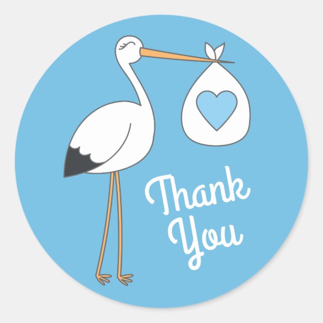 Stork Baby Shower Blue Boy Classic Round Sticker (Front)