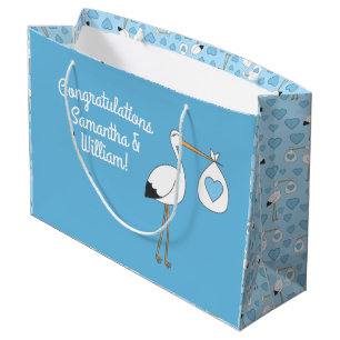 Stork Baby Shower Blue Boy Large Gift Bag