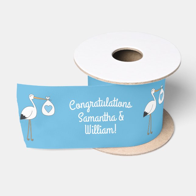 Stork Baby Shower Blue Boy Satin Ribbon (Spool)