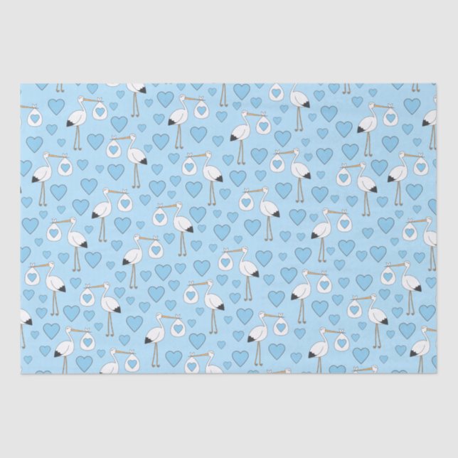 Stork Baby Shower Blue Boy Tissue Paper (Front)