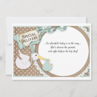 Stork Baby Shower Boy Invitation Announcement