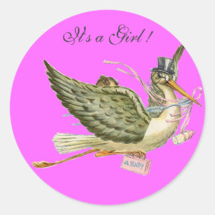 STORK BABY SHOWER CLASSIC ROUND STICKER