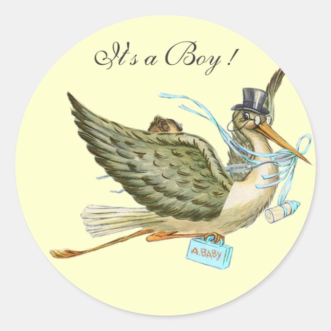 STORK BABY SHOWER CLASSIC ROUND STICKER (Front)
