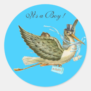 STORK BABY SHOWER CLASSIC ROUND STICKER