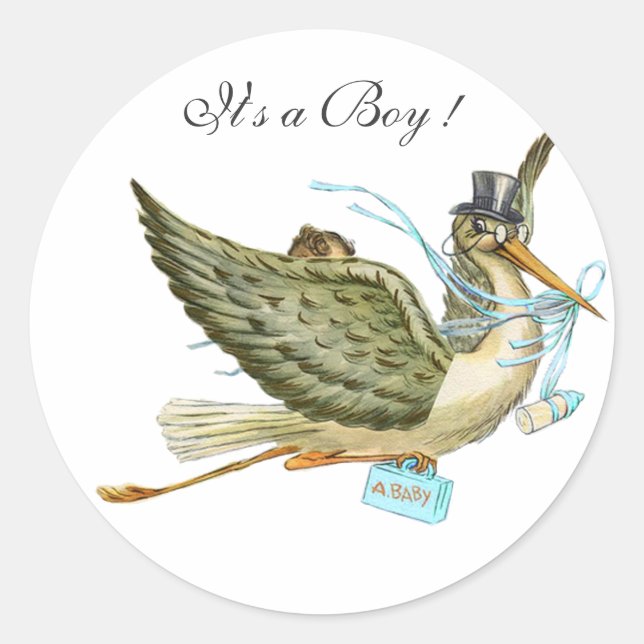 STORK BABY SHOWER CLASSIC ROUND STICKER (Front)