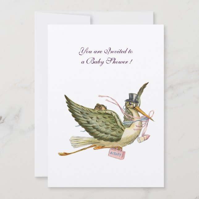 STORK BABY SHOWER , felt paper Invitation (Front)