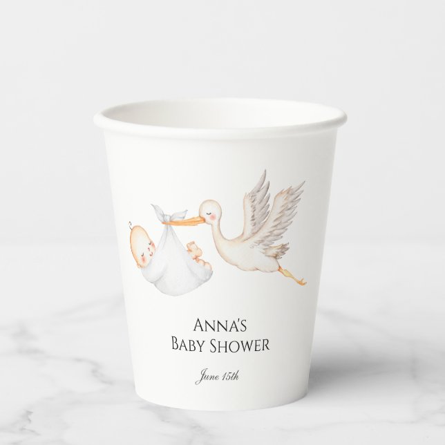 Stork Baby Shower Gender Neutral Paper Cups (Front)