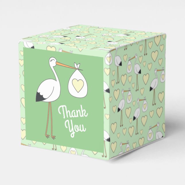 Stork Baby Shower Green Gender Neutral Favor Box (Front Side)